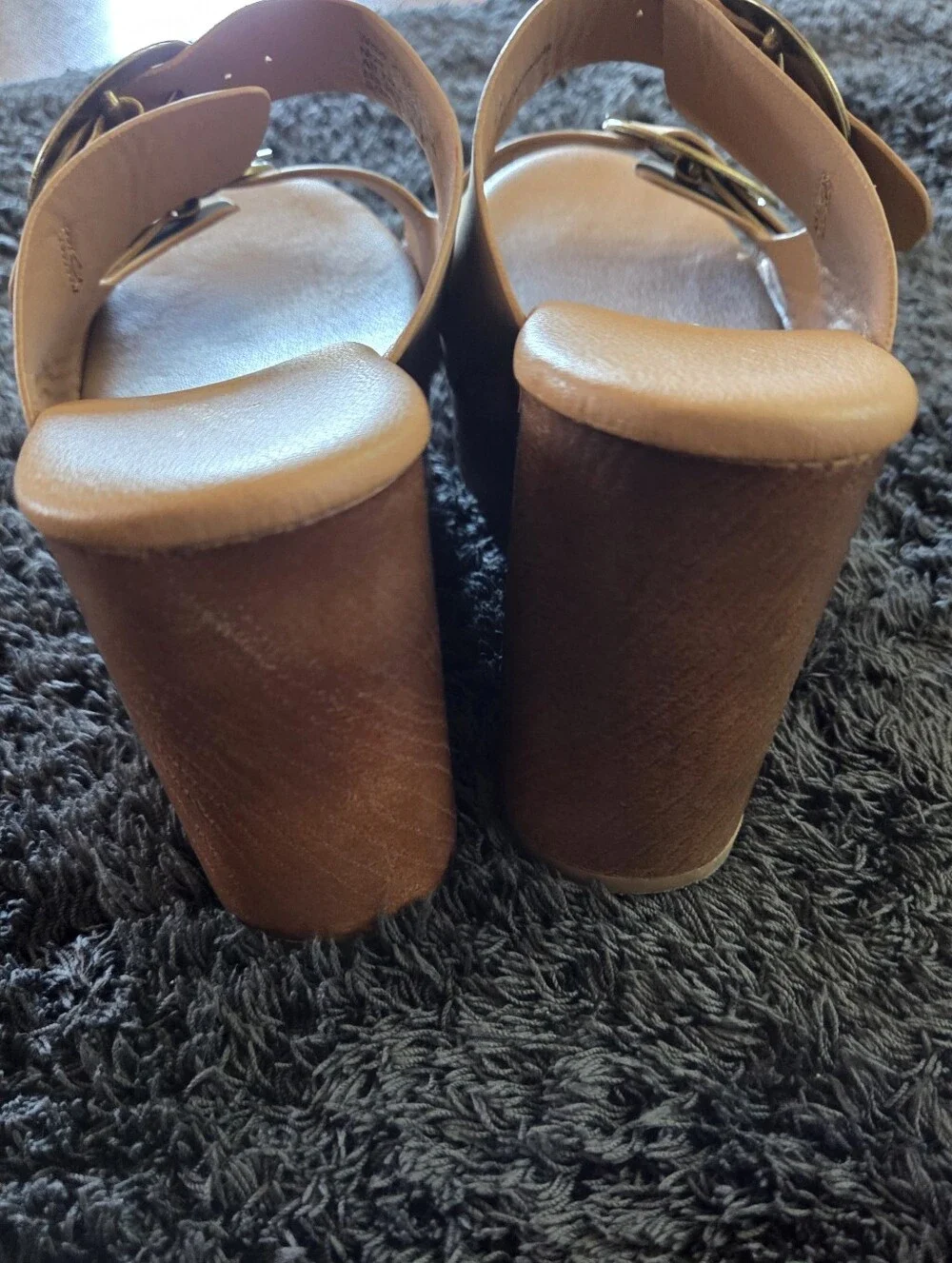 Seychelles Tan Double Buckle Stud Platform Wedge Sandals Size 8 Boho Western